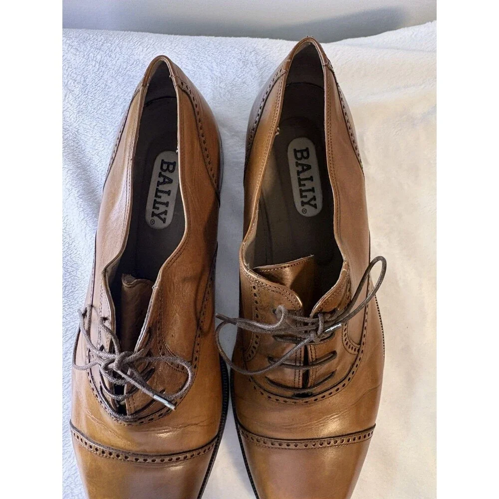 Bally 12 D Brogue Captoe Tan Leather Lace-up Dress Shoes